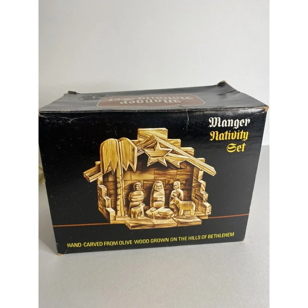 Wood Nativity Set Manger Hand Carved Olive Wood GROWN HILLS OF BETHLEHEM Holiday